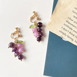 Purple Crystal Grape Earrings Clip-On for Women Girls
