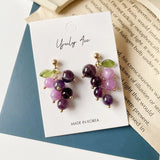 Purple Crystal Grape Earrings Clip-On for Women Girls