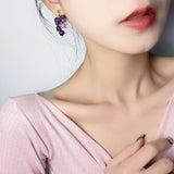 Purple Crystal Grape Earrings Clip-On for Women Girls