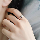 925 Silver Pearl Zircon Gemstone Open Finger Ring for Women