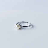 925 Silver Pearl Zircon Gemstone Open Finger Ring for Women