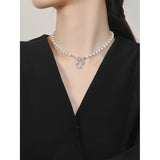 S925 Sterling Silver Butterfly Necklace with Zircon and Pearl
