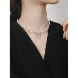 S925 Sterling Silver Butterfly Necklace with Zircon and Pearl