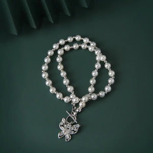 S925 Sterling Silver Butterfly Necklace with Zircon and Pearl