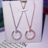 Geometric Nail Necklace with Cubic Zirconia Pendant