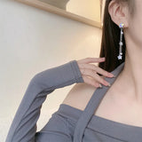 Shinny Star Tassel Earrings Ear Clips Pearl Star Clip on Earrings