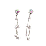 Shinny Star Tassel Earrings Ear Clips Pearl Star Clip on Earrings