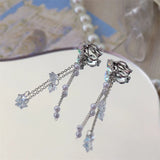 Shinny Star Tassel Earrings Ear Clips Pearl Star Clip on Earrings