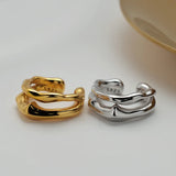 S925 Double Layer Hollow Ear Clip Female Irregular Texture Ear Clip
