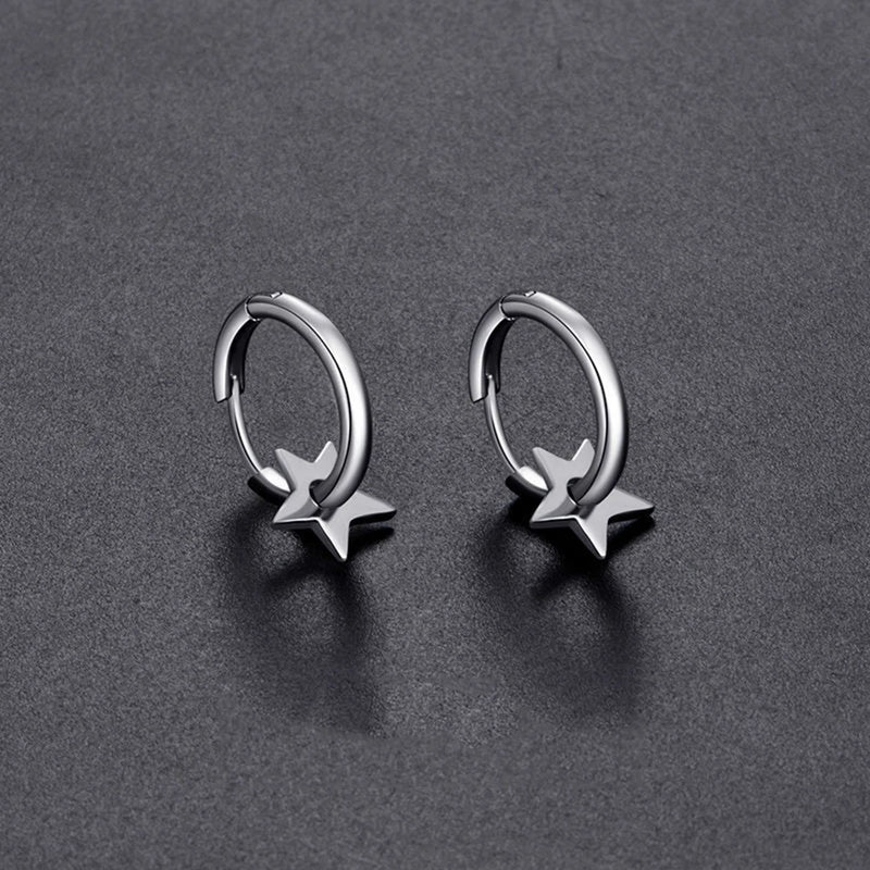 Pentagram Star Hoop Earrings Men's Hip hop Punk Party Jewelry
