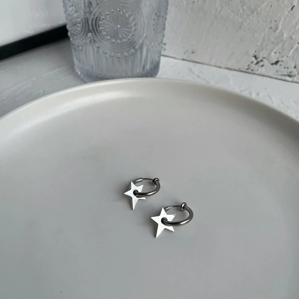 Pentagram Star Hoop Earrings Men's Hip hop Punk Party Jewelry