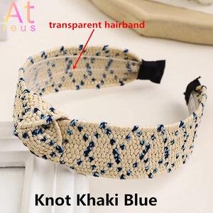Solid Raffia Straw Headband Turban for Women