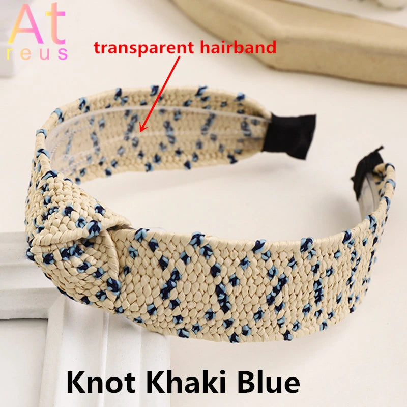 Solid Raffia Straw Headband Turban for Women