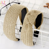Solid Raffia Straw Headband Turban for Women