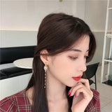 Crystal Flower Tassel Clip Earrings for Women