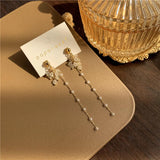 Crystal Flower Tassel Clip Earrings for Women