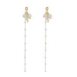 Crystal Flower Tassel Clip Earrings for Women