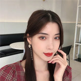 Crystal Flower Tassel Clip Earrings for Women