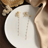 Crystal Flower Tassel Clip Earrings for Women
