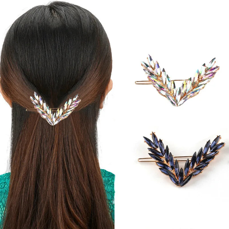 V-Shaped Rhinestone Side Clip Leaf Hairpin
