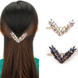 V-Shaped Rhinestone Side Clip Leaf Hairpin
