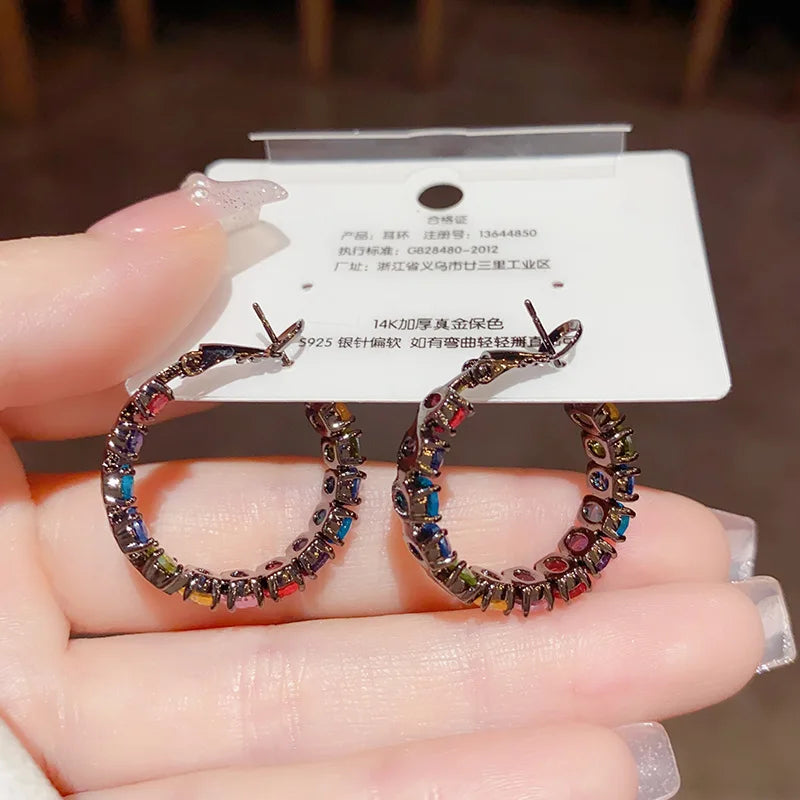 Colorful Retro Ring Earrings 925 Silver Needle Earrings for Women