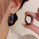 Colorful Retro Ring Earrings 925 Silver Needle Earrings for Women