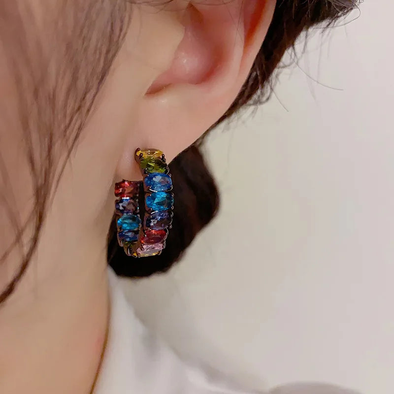 Colorful Retro Ring Earrings 925 Silver Needle Earrings for Women