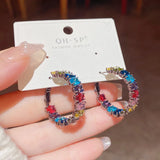 Colorful Retro Ring Earrings 925 Silver Needle Earrings for Women