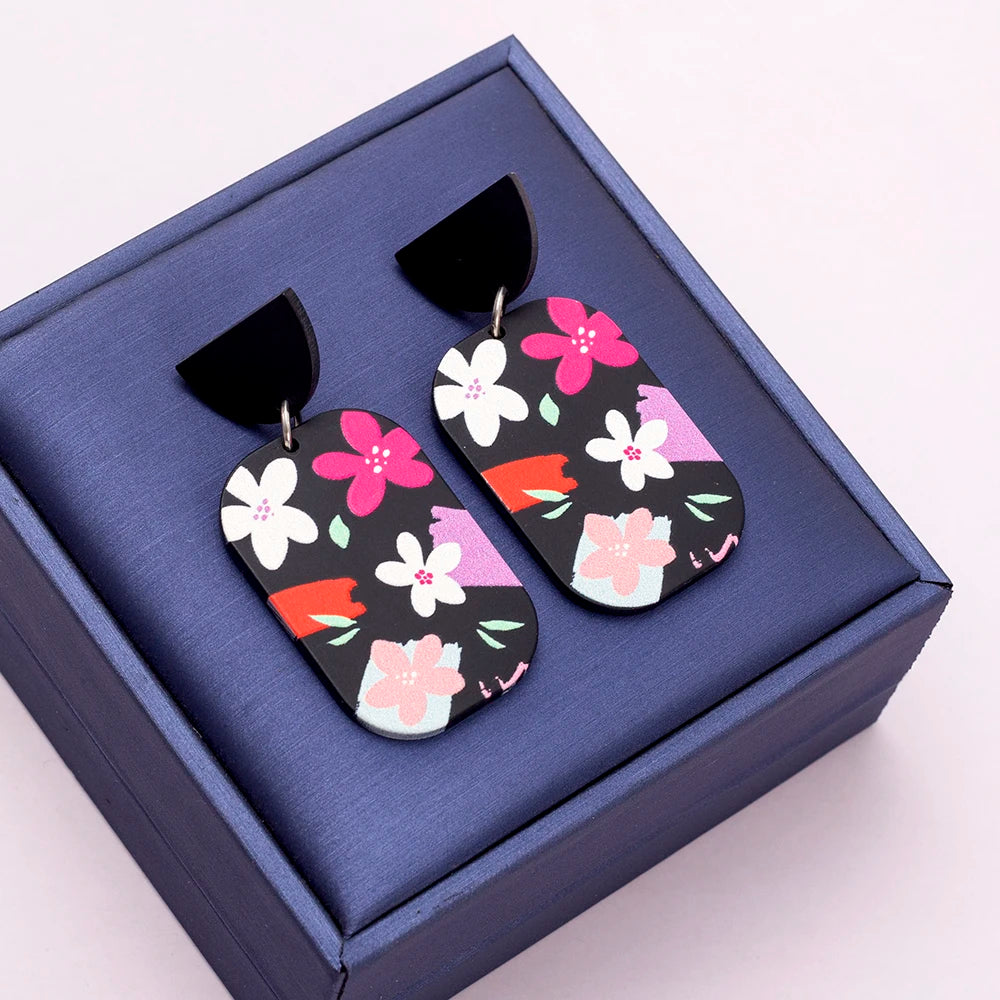 Vintage Flower Acrylic Earrings Creative Matching Party Christmas Gift