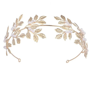 Women Leaf Headband Pearl Wedding Hairbands Princess Crown Hair Hoop