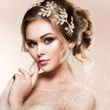 Women Leaf Headband Pearl Wedding Hairbands Princess Crown Hair Hoop