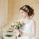 Women Leaf Headband Pearl Wedding Hairbands Princess Crown Hair Hoop