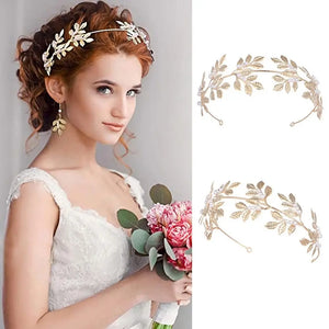 Women Leaf Headband Pearl Wedding Hairbands Princess Crown Hair Hoop