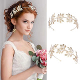 Women Leaf Headband Pearl Wedding Hairbands Princess Crown Hair Hoop