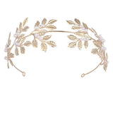 Women Leaf Headband Pearl Wedding Hairbands Princess Crown Hair Hoop