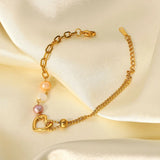 Summer Pearl Chain Bracelet Stainless Steel Heart Charm Bracelet