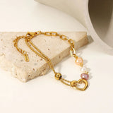 Summer Pearl Chain Bracelet Stainless Steel Heart Charm Bracelet