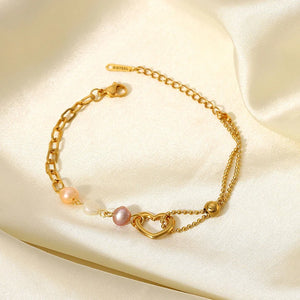 Summer Pearl Chain Bracelet Stainless Steel Heart Charm Bracelet