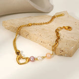 Summer Pearl Chain Bracelet Stainless Steel Heart Charm Bracelet