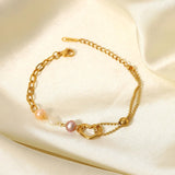Summer Pearl Chain Bracelet Stainless Steel Heart Charm Bracelet