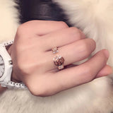 Crystal Rose Flower Rings 14k Plated Open Adjustable Ring