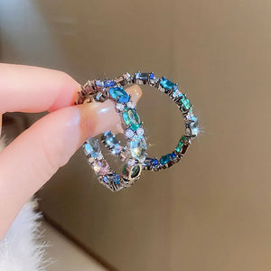 Big Colorful Rhinestone Circle Earring Bling Zircon Stud Earrings