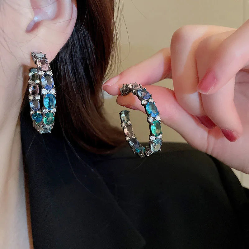 Big Colorful Rhinestone Circle Earring Bling Zircon Stud Earrings