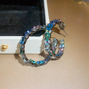 Big Colorful Rhinestone Circle Earring Bling Zircon Stud Earrings