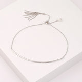 925 Sterling Silver Long Bar Charm Tassels Bracelet for Women Lady