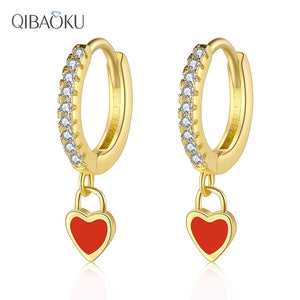Sweet Girl Red Heart Drop Earrings Zircon Wedding Party Jewelry