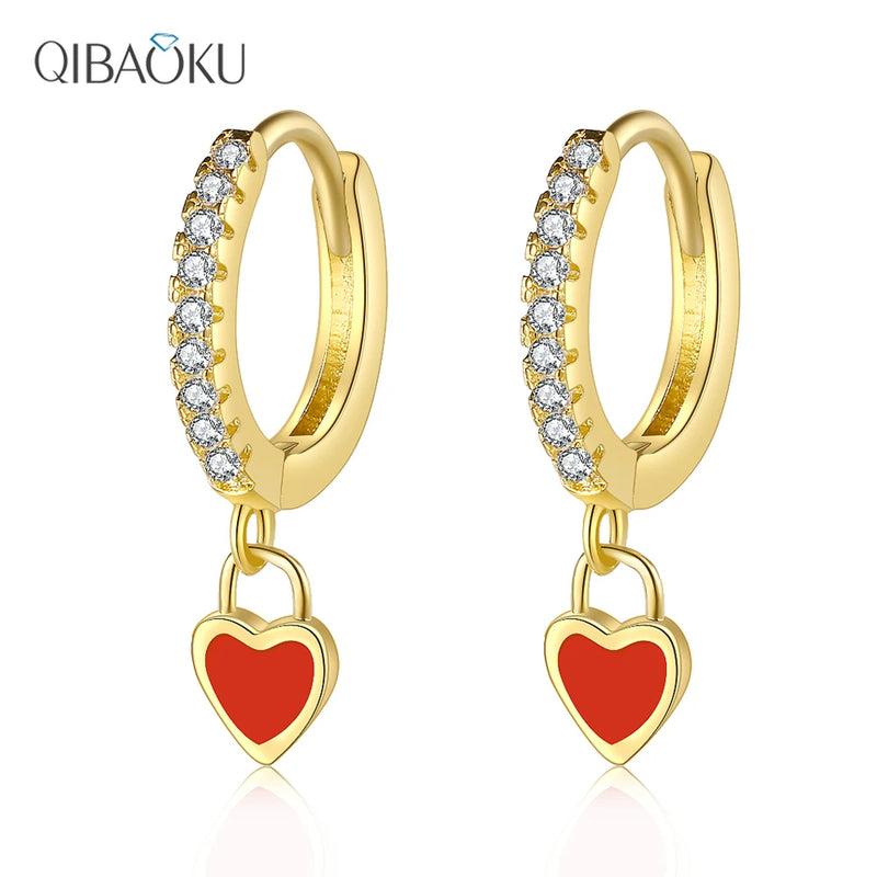 Sweet Girl Red Heart Drop Earrings Zircon Wedding Party Jewelry