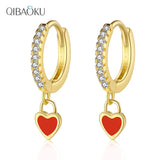 Sweet Girl Red Heart Drop Earrings Zircon Wedding Party Jewelry