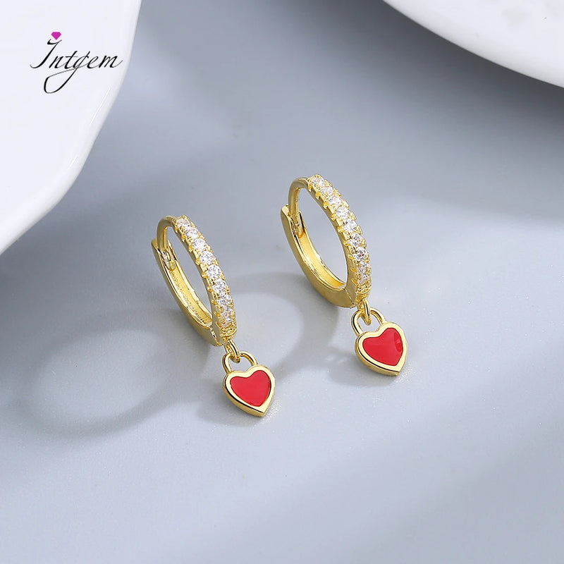 Red Heart Drop Earrings Zircon Women's Jewelry Romantic Gift